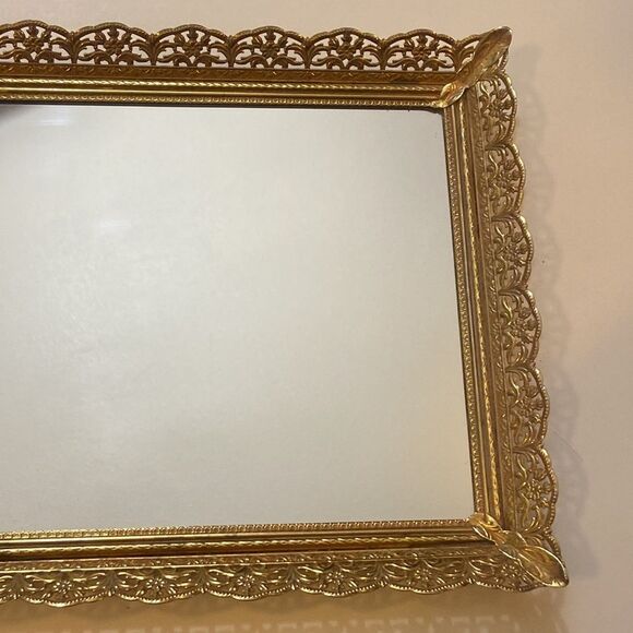 Antique Oval Filigree Mirror Tray - Picture 5 of 12